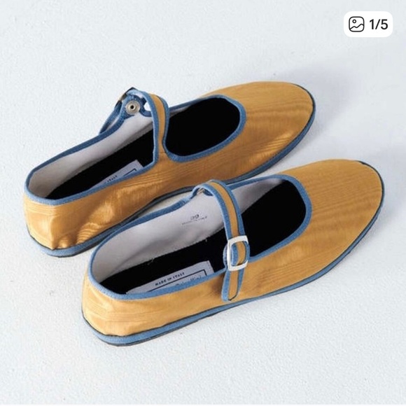Drogheria Crivellini Mary Jane Ballet Flats Desert Moire Yellow Blue Silk 40 - Picture 1 of 5